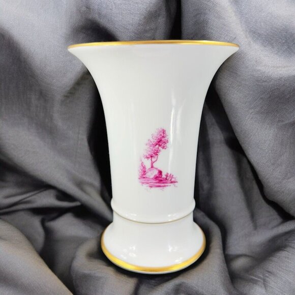 1975 Hochst German Vase Magenta House Church with Gold Trim Germany Porcelain - Picture 4 of 16